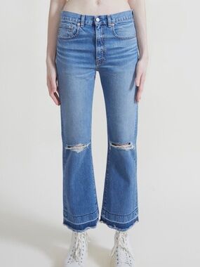 DENIMIST Jaclyn Ripped Ankle Slim Kick Flare Jeans in Blake Wash Women’s Size 31